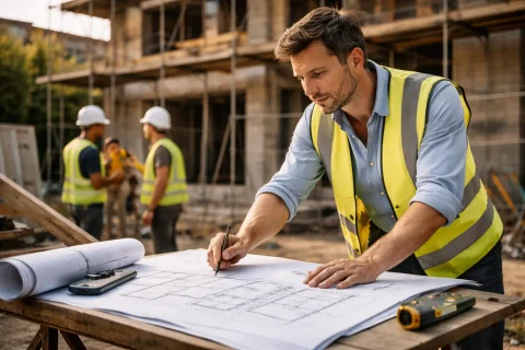 Bauplaner bei der Arbeit