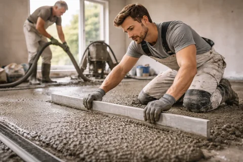 Estrichleger bei der Arbeit