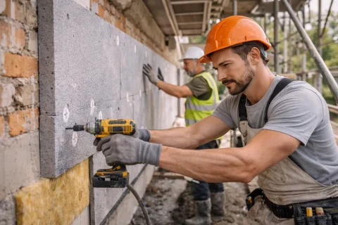 Fassadenbauer bei der Arbeit