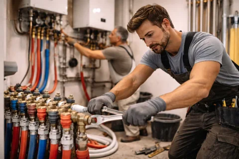 Heizungsbauer bei der Arbeit