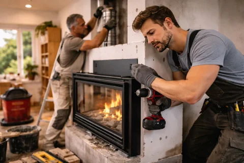 Kaminbauer bei der Arbeit
