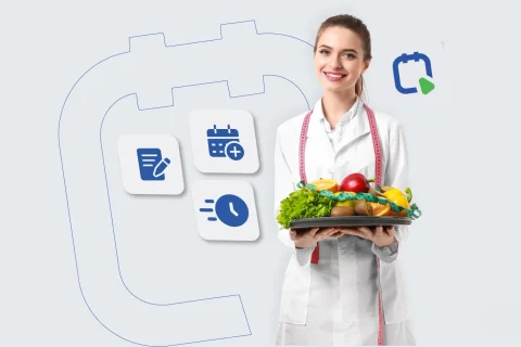 Organizer für Ernährungsberater – Ernährungsberaterin verwaltet Online-Terminbuchung und Kundenkommunikation am Laptop