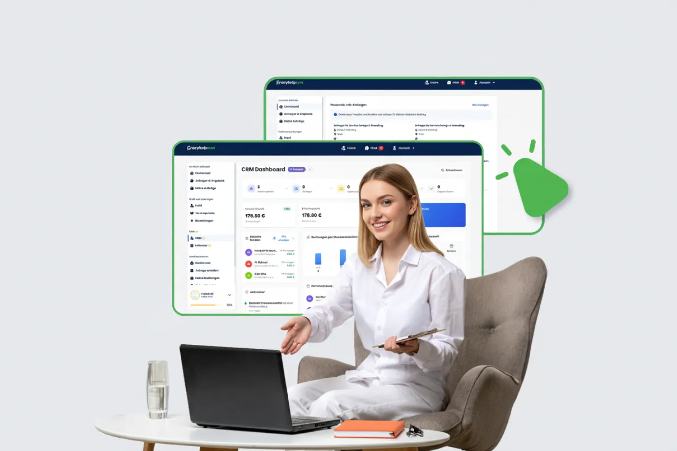 Dienstleisterin in Kundenkommunikation am Tablet