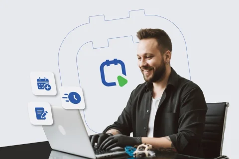 Online Buchungssystem anyhelpnow Organizer für Tattoo-Studios – Artist verwaltet Sessions und Deposits am Laptop