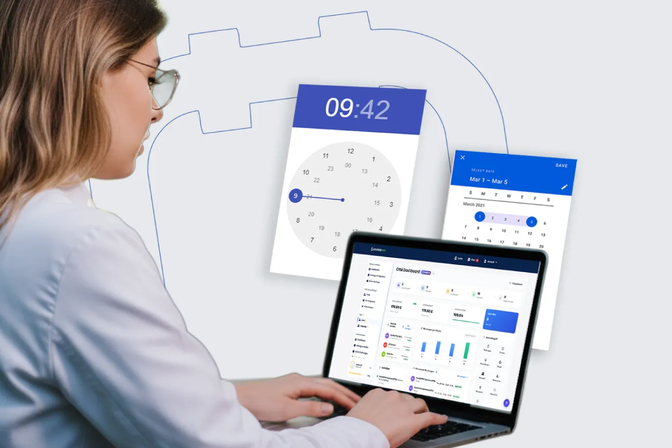 Terminverwaltung Software Heilpraxis – Heilpraktikerin liest automatische Terminerinnerungen am Tablet