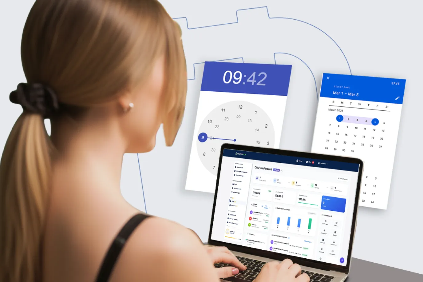 Terminverwaltung Software Kosmetikstudio – Kosmetikerin liest automatische Terminerinnerungen per Tablet