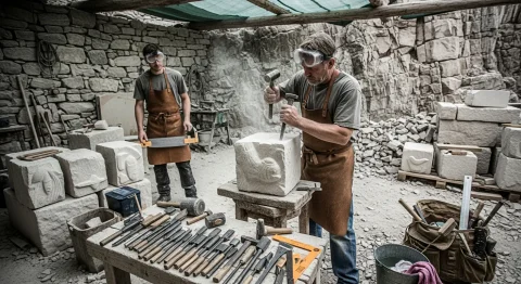 Steinmetz bei der Arbeit