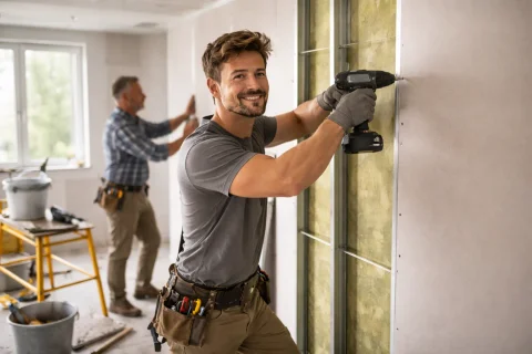 Trockenbauer bei der Arbeit