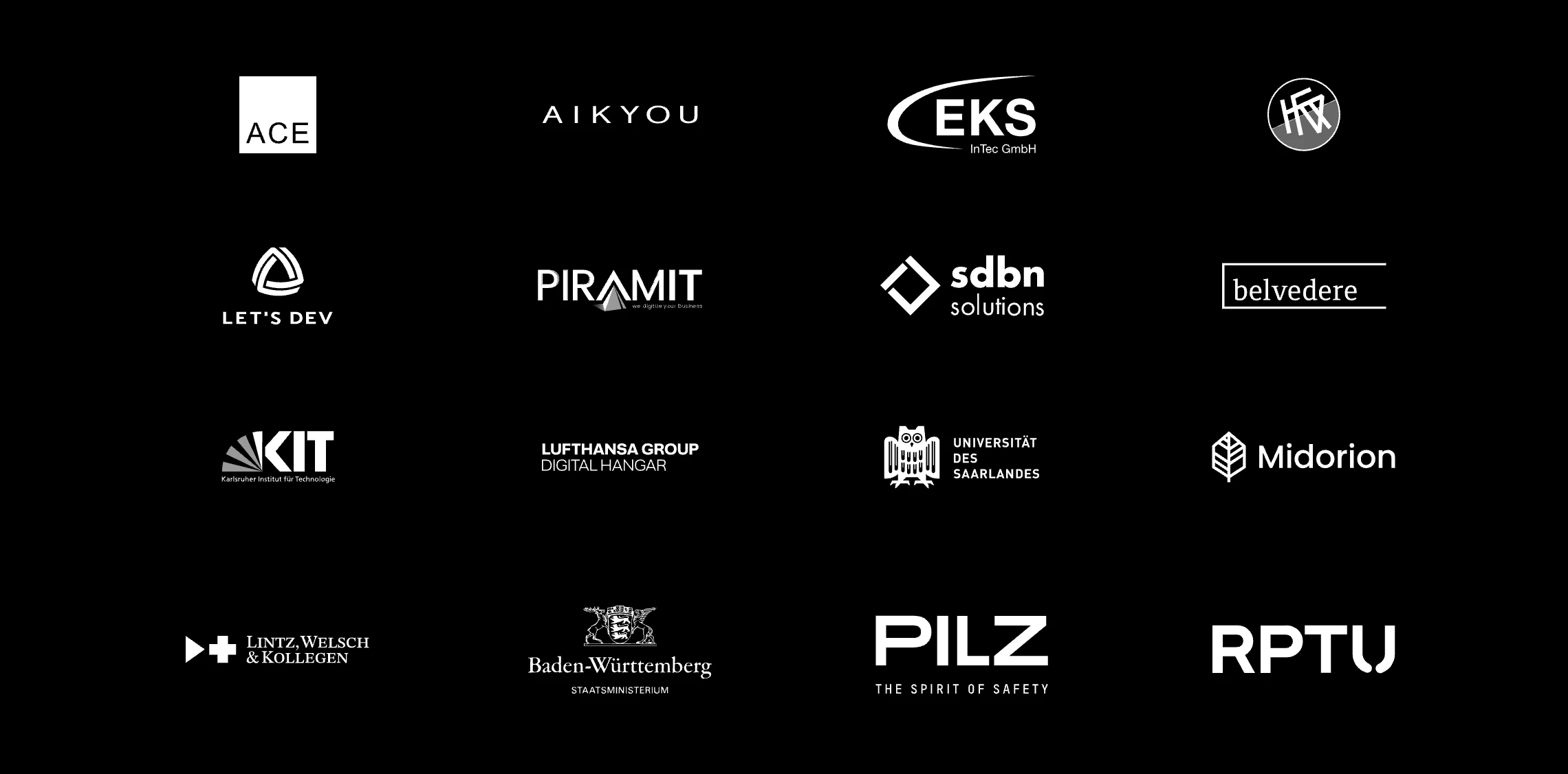 Referenzen von VELIT Consulting: u. a. Lufthansa Group, KIT, Pilz, Staatsministerium Baden-Württemberg, Universität des Saarlandes, RPTU, EKS InTec, let's dev, sdbn solutions, Midorion, AIKYOU, Belvedere, Piramit, ace
